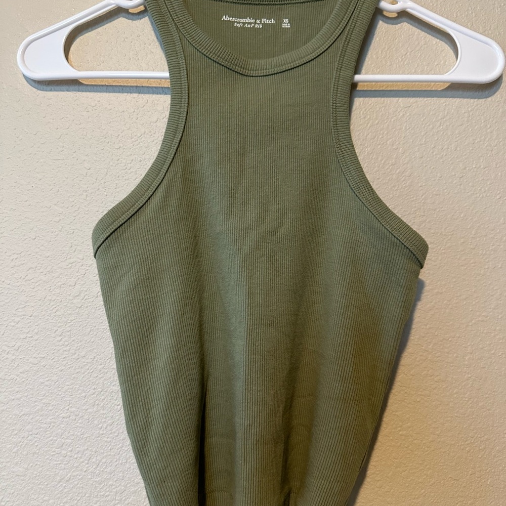 Abercrombie & Fitch Green Sleeveless Fitted Ribbed Tank Top